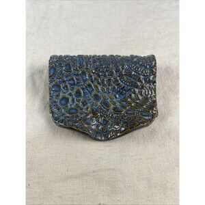 Handmade Studio Art Pottery Spoon Rest Ceramic Blue Bronze Reptile Sponge Holder